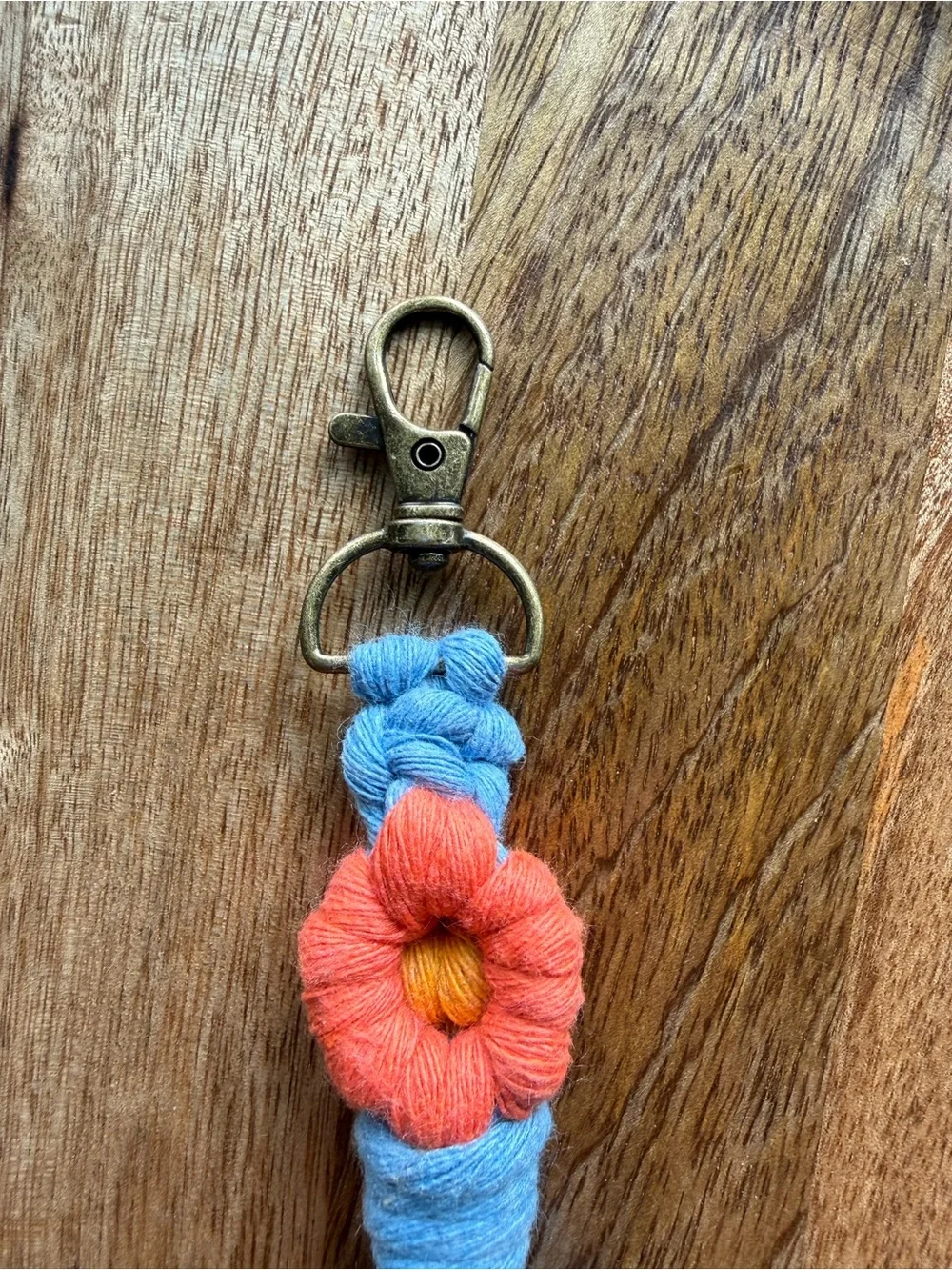 Macrame Boho Daisy Keychain, Pink/ Coral Yellow, Blue, Flower, Handmade